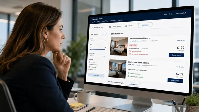 The corporate booking tool found your hotel. An AI decided which version to show.