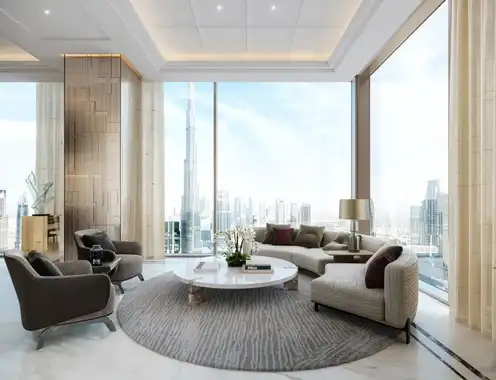 Waldorf Astoria Residences Dubai Downtown - Family lounge view of Downtown Dubai