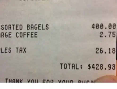 Bagels & Coffee Receipt