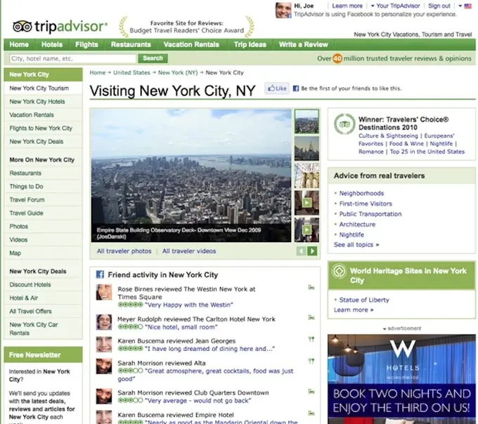 Tripadvisor in 2010, a different visual experience
