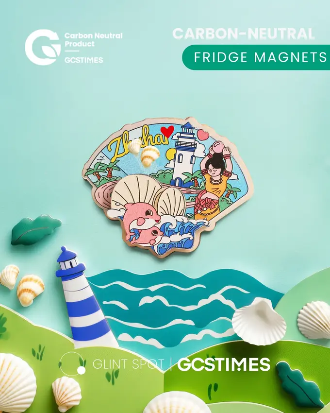 Carbon-neutral fridge magnets, serving as miniature portraits of coastal hotels and resorts