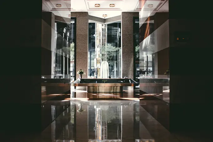 Hotel lobby check-in desk