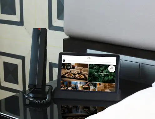 SuitePad Phone Dock Combines a 911-Ready Hotel Phone and Guest Tablet in One Nightstand Unit