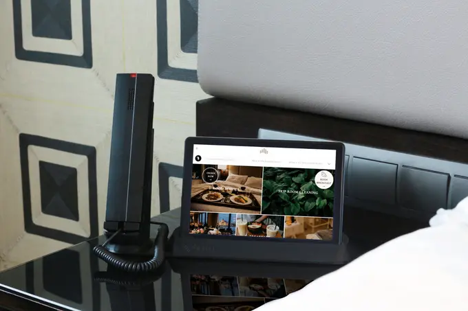 SuitePad Phone Dock Combines a 911-Ready Hotel Phone and Guest Tablet in One Nightstand Unit