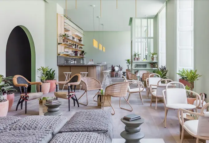 The design-led reception area of a Locke Aparthotel