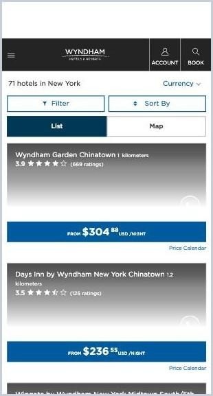 Wyndham · 19 Oct · Same search returns 71 hotels