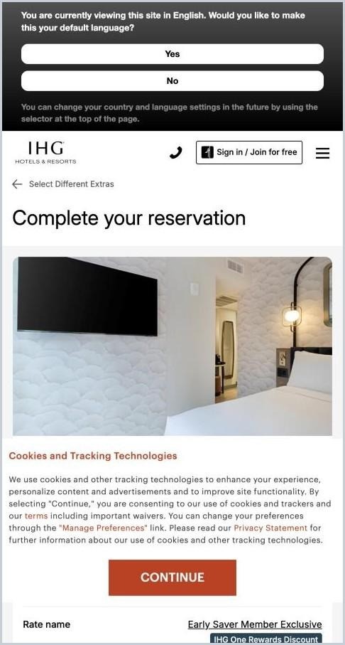 IHG · 19 Oct · Complete your reservation · HTTP 200