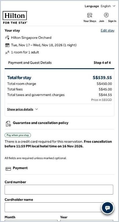 Hilton Singapore Orchard (ChatGPT’s route) · 19 Oct · Payment
